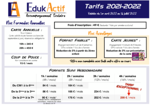 Tarifs 2021-2022 Eduk Actif Epernay