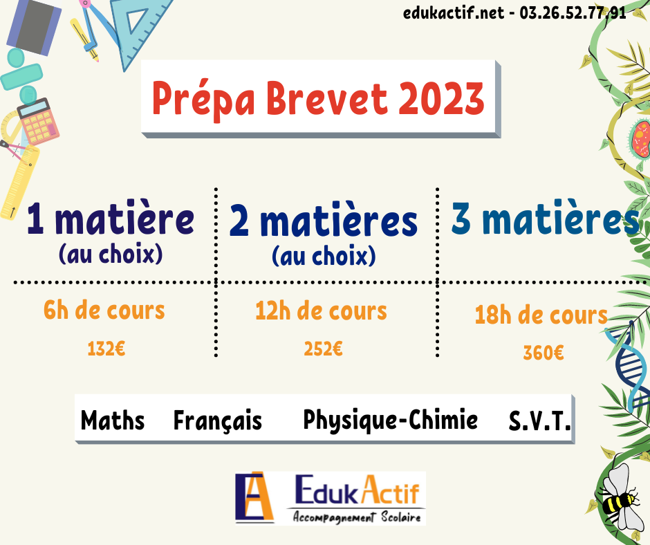 preparation au brevet 2023 maths français physique chimie svt